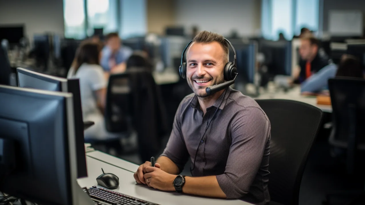 Dispatcher on a headset at the GTS desk